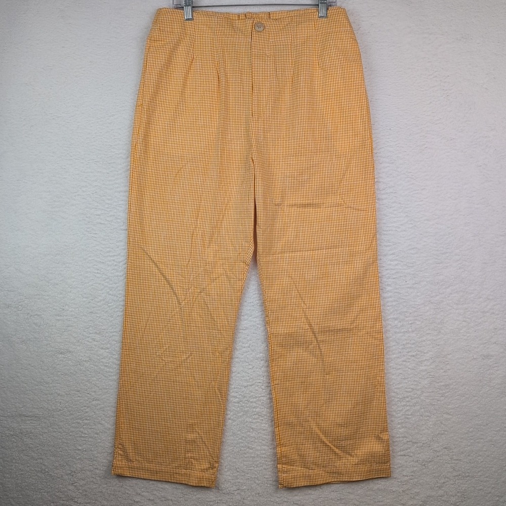 Free People Kate Gingham Straight Leg Pants Sz Large Malibu Orange Cotton